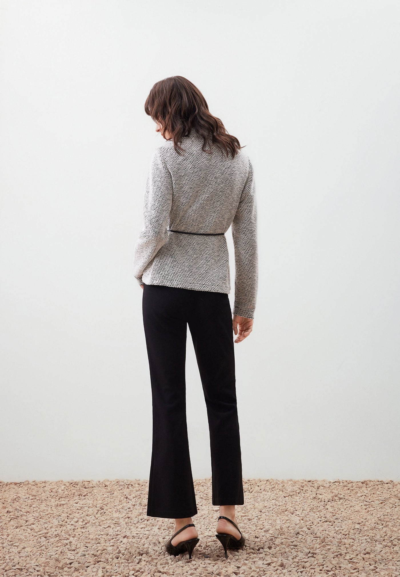 Women Clothing Tweed Knit Cardigan with Tie Regular Fit