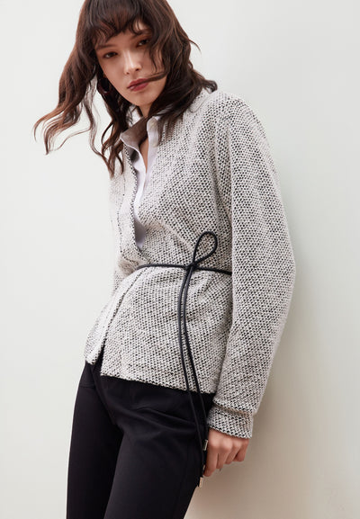 Women Clothing Tweed Knit Cardigan with Tie Regular Fit