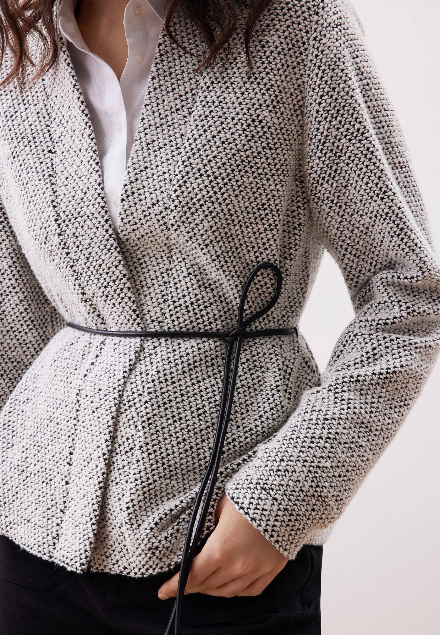 Women Clothing Tweed Knit Cardigan with Tie Regular Fit
