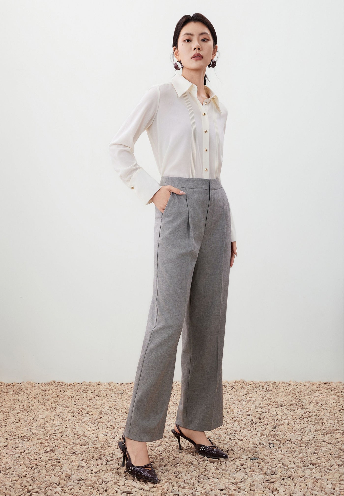 กางเกงสูทสำหรับผู้หญิง Relaxed Straight Leg