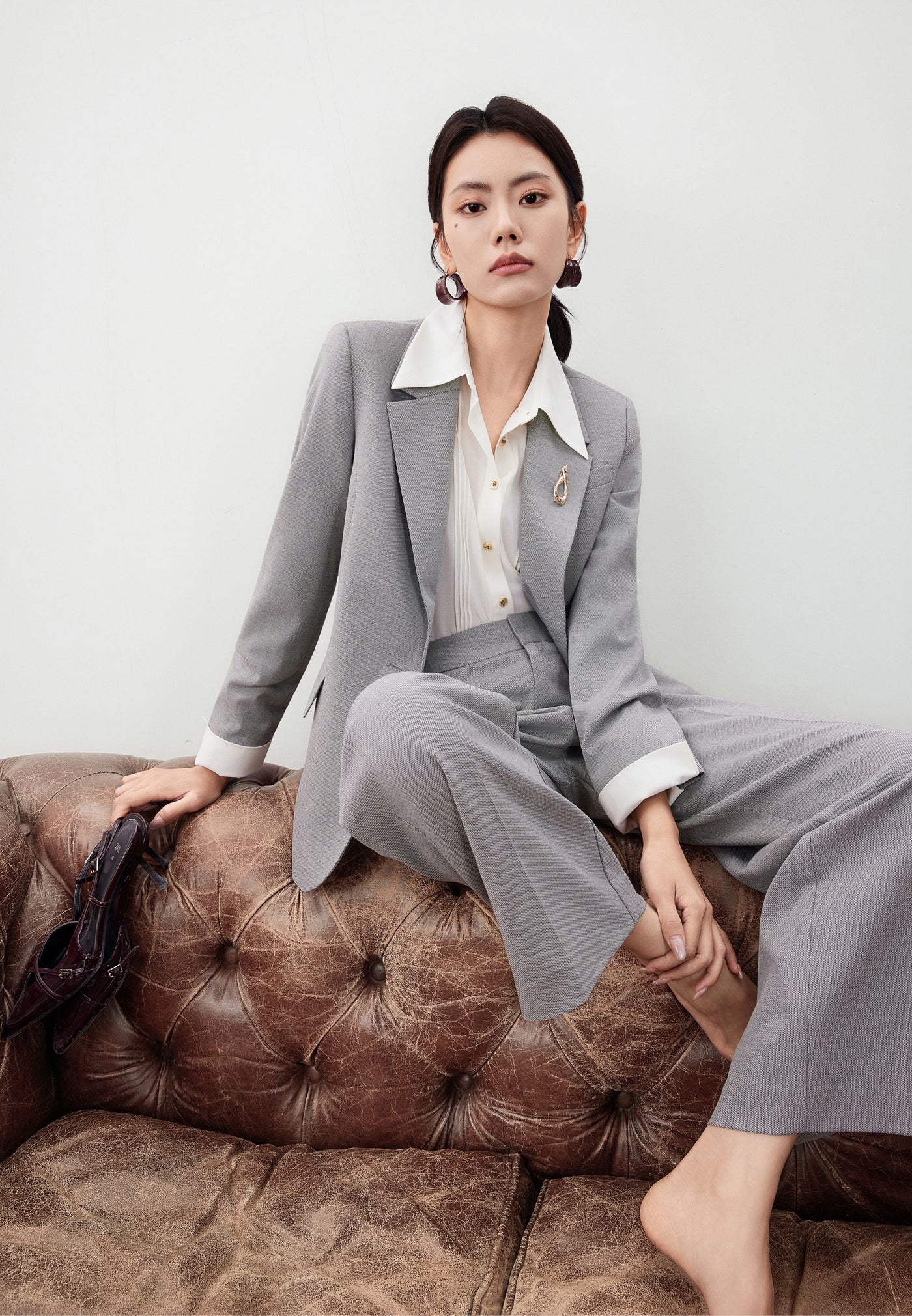 กางเกงสูทสำหรับผู้หญิง Relaxed Straight Leg