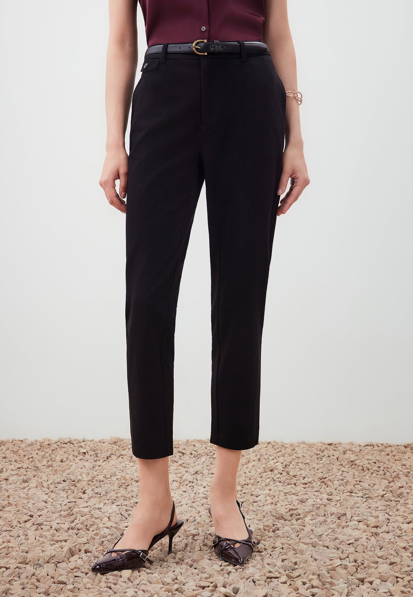 Women Clothing Pique Knit Cropped Cigarette Pants Cigarette