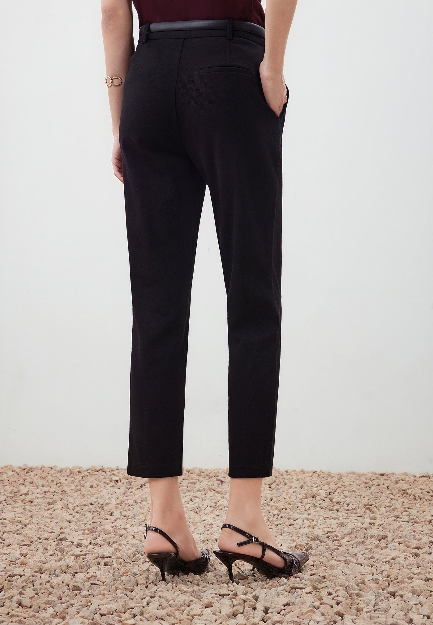 Women Clothing Pique Knit Cropped Cigarette Pants Cigarette
