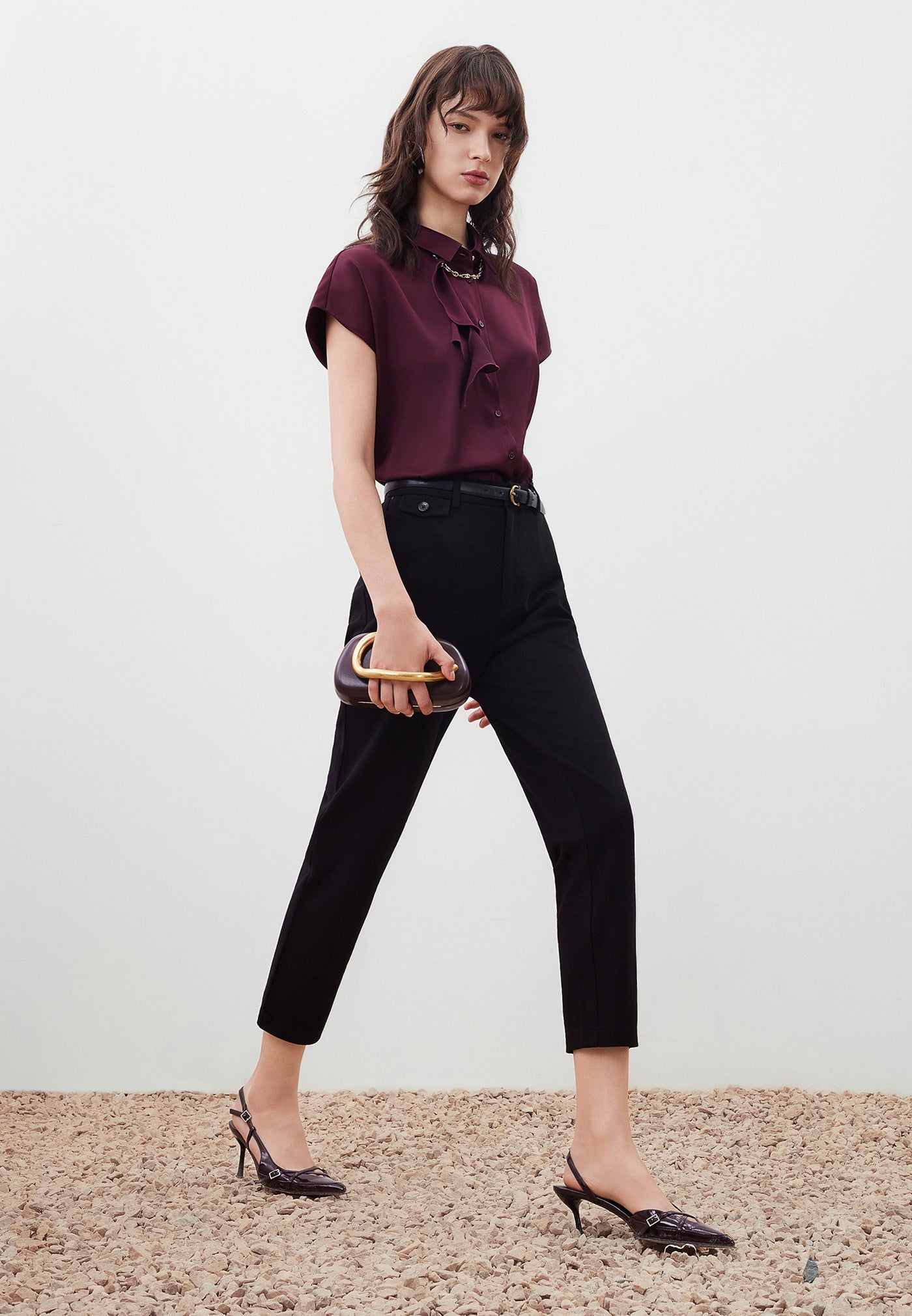 Women Clothing Pique Knit Cropped Cigarette Pants Cigarette
