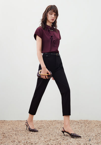 Women Clothing Pique Knit Cropped Cigarette Pants Cigarette
