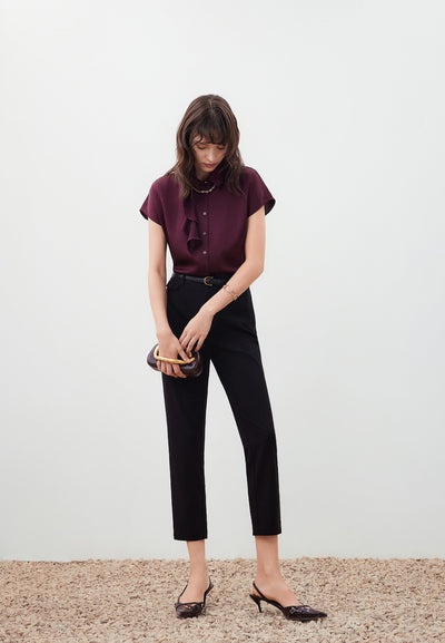 Women Clothing Pique Knit Cropped Cigarette Pants Cigarette