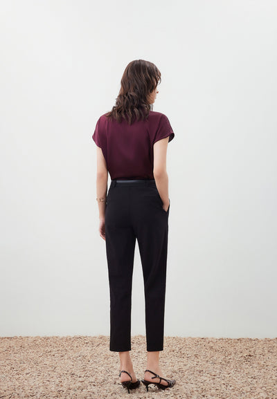 Women Clothing Pique Knit Cropped Cigarette Pants Cigarette