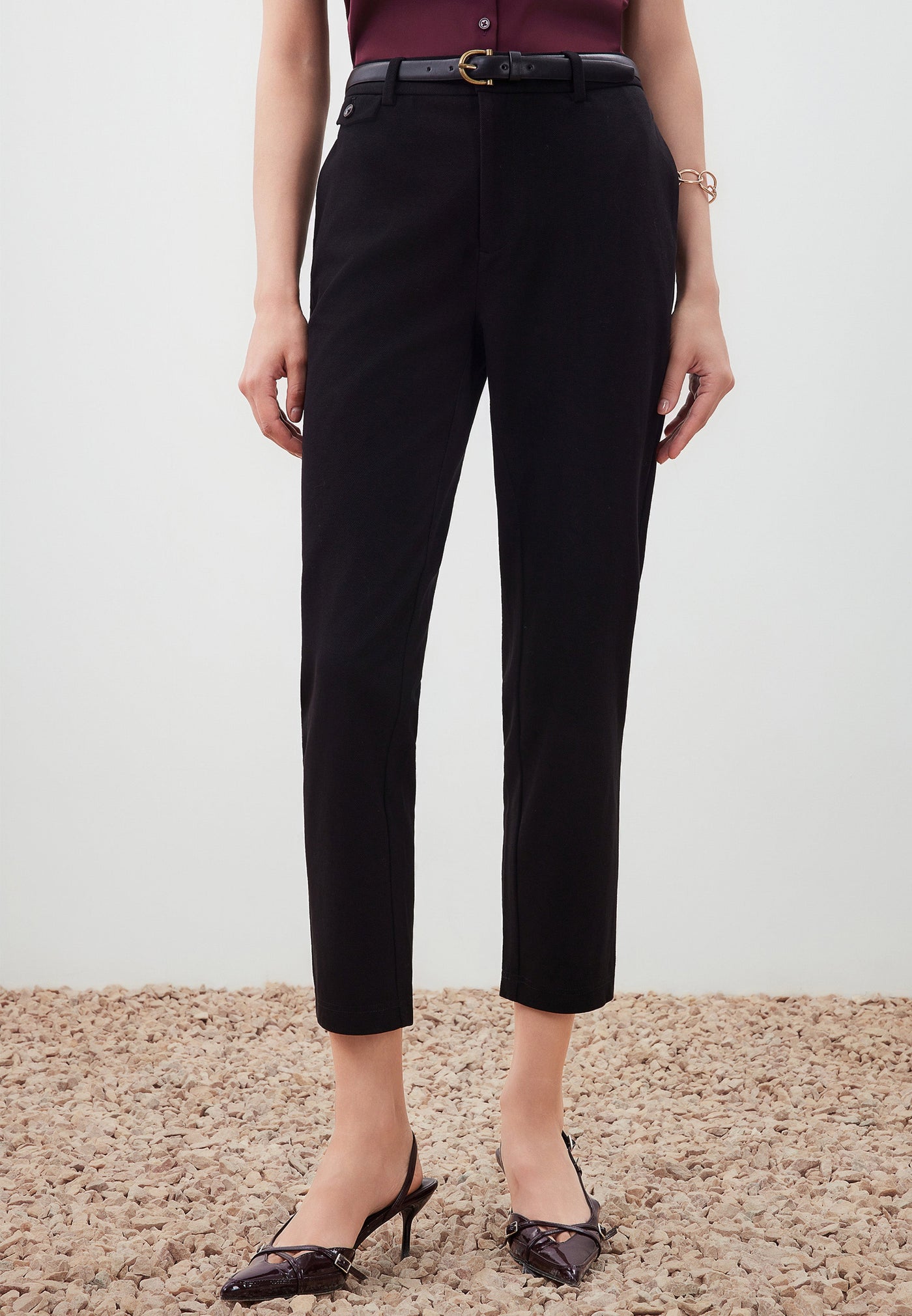 Women Clothing Pique Knit Cropped Cigarette Pants Cigarette