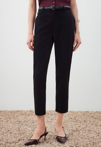 Women Clothing Pique Knit Cropped Cigarette Pants Cigarette
