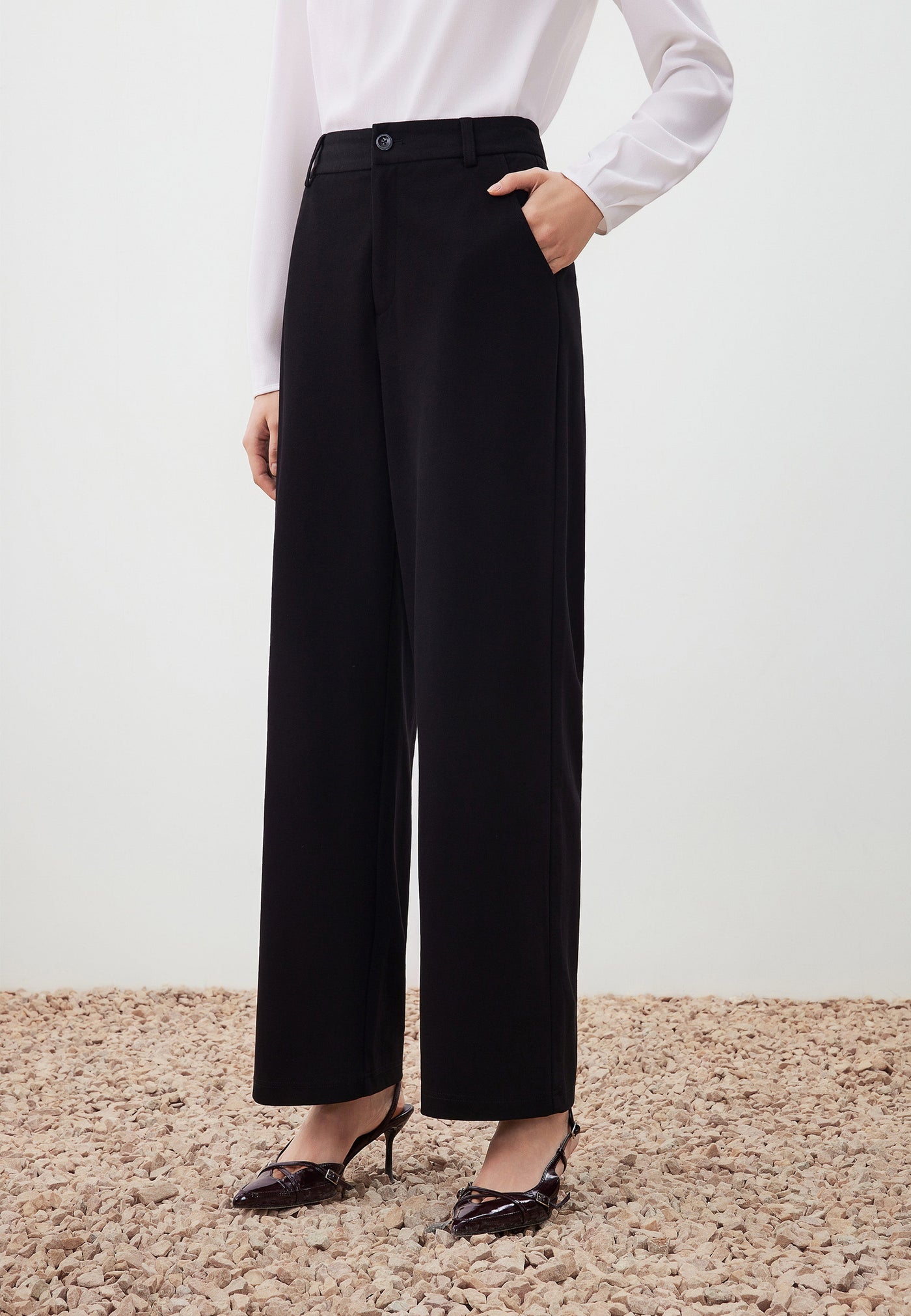 Women Clothing Pique Knit Relaxed Pants Straight Leg