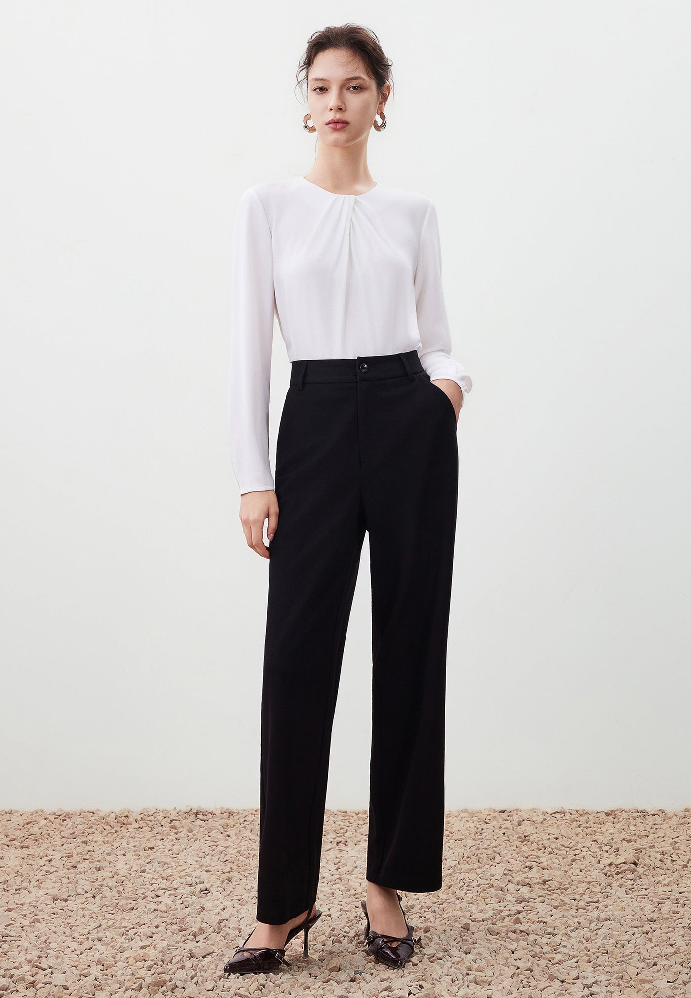 Women Clothing Pique Knit Relaxed Pants Straight Leg