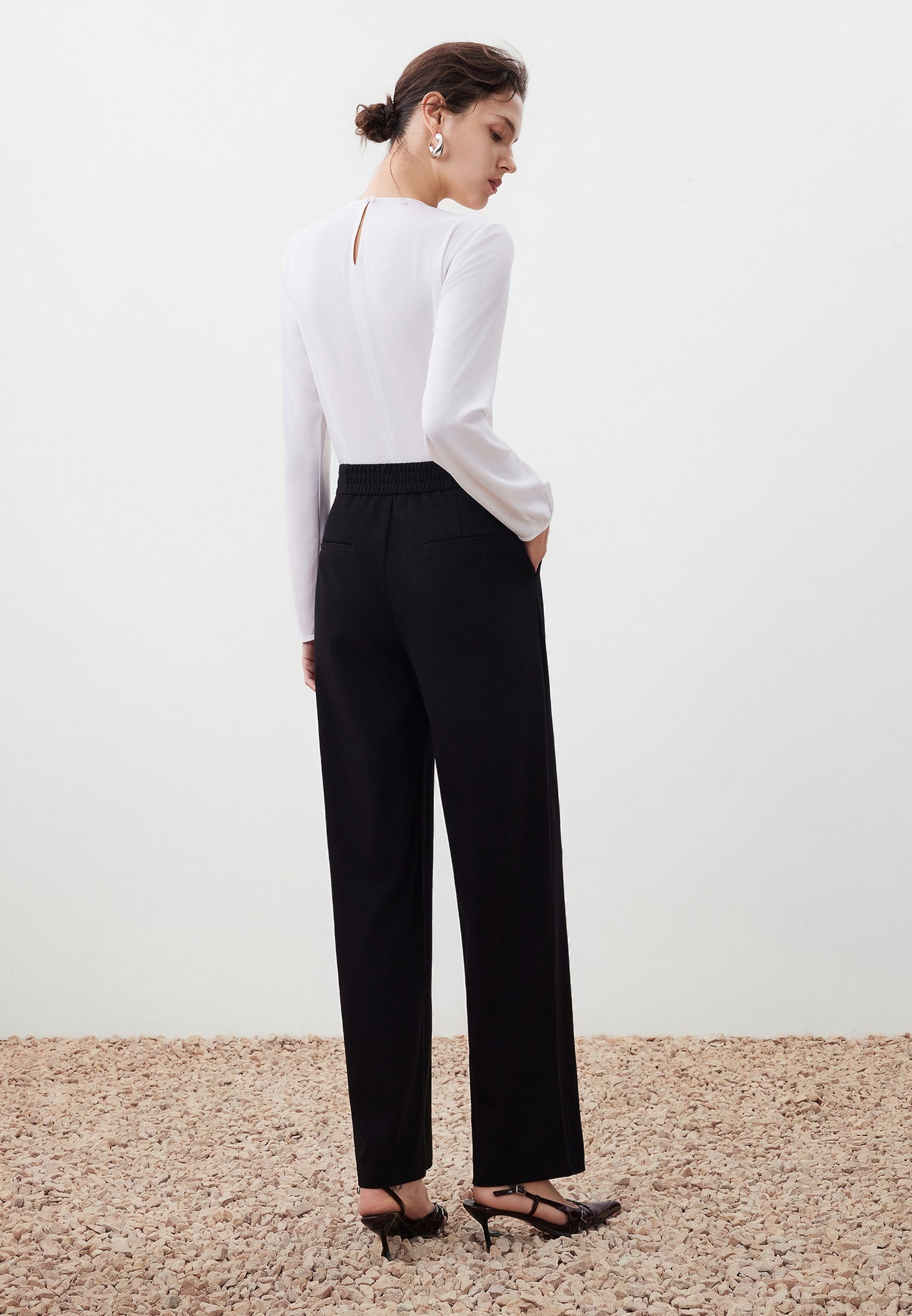 Women Clothing Pique Knit Relaxed Pants Straight Leg
