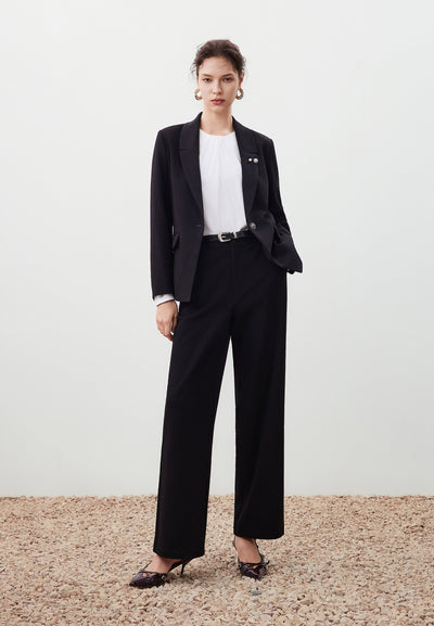 Women Clothing Pique Knit Relaxed Pants Straight Leg
