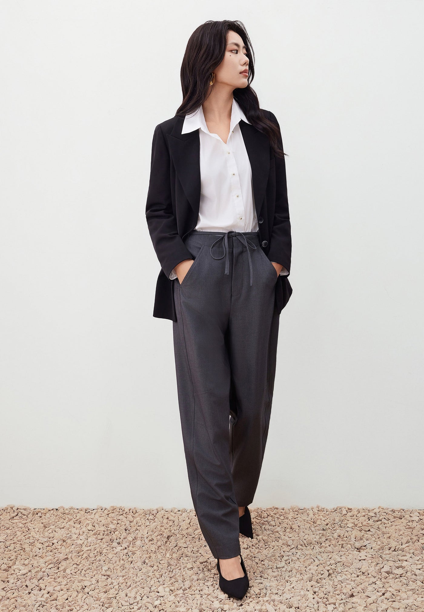 Women Clothing Rope Waist Barrel Leg Pants Barrel Leg