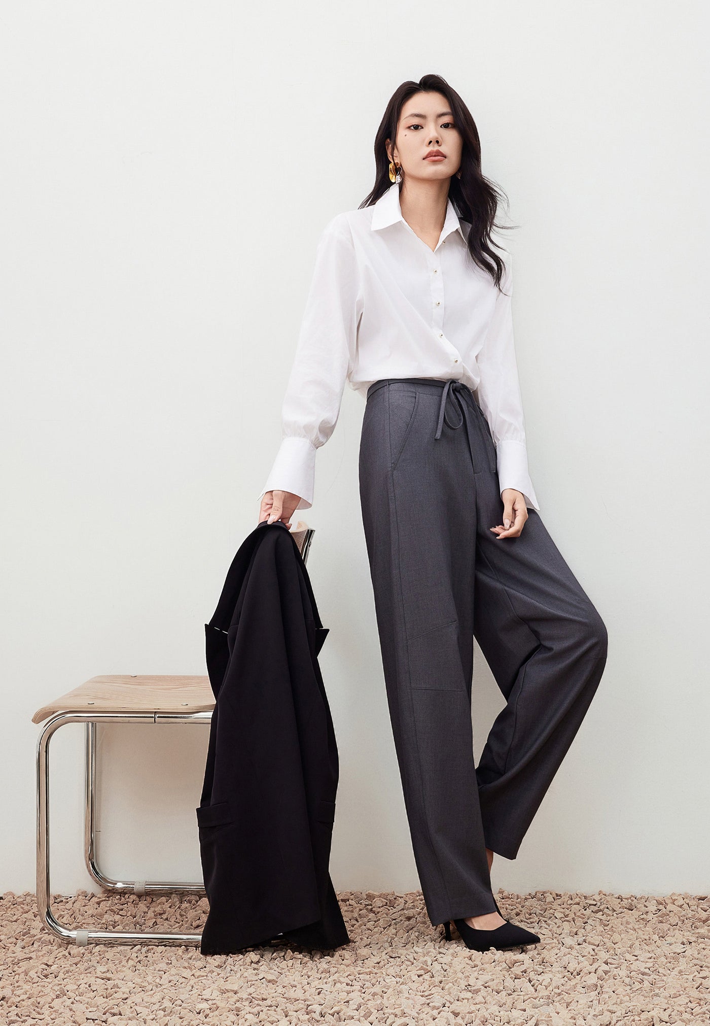 Women Clothing Rope Waist Barrel Leg Pants Barrel Leg