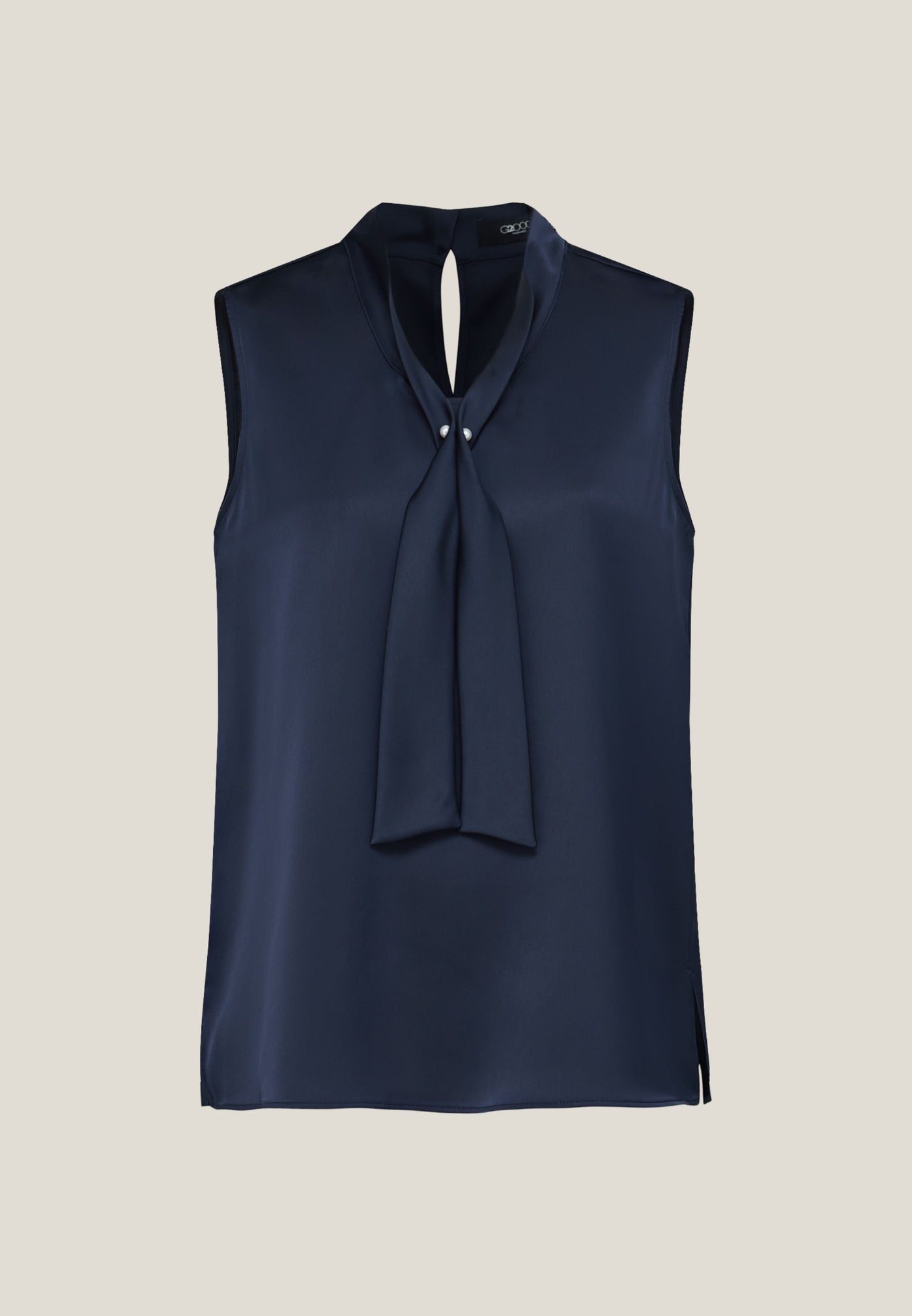 Women Clothing Sleeveless Satin Blouse with Pearl Tie-Neck Regular Fit