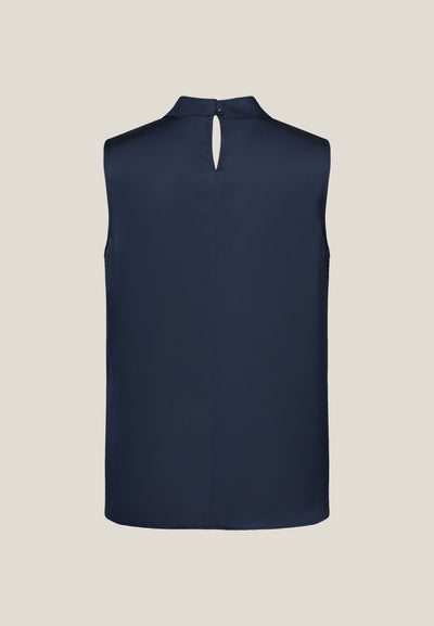 Women Clothing Sleeveless Satin Blouse with Pearl Tie-Neck Regular Fit