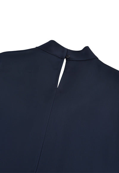 Women Clothing Sleeveless Satin Blouse with Pearl Tie-Neck Regular Fit