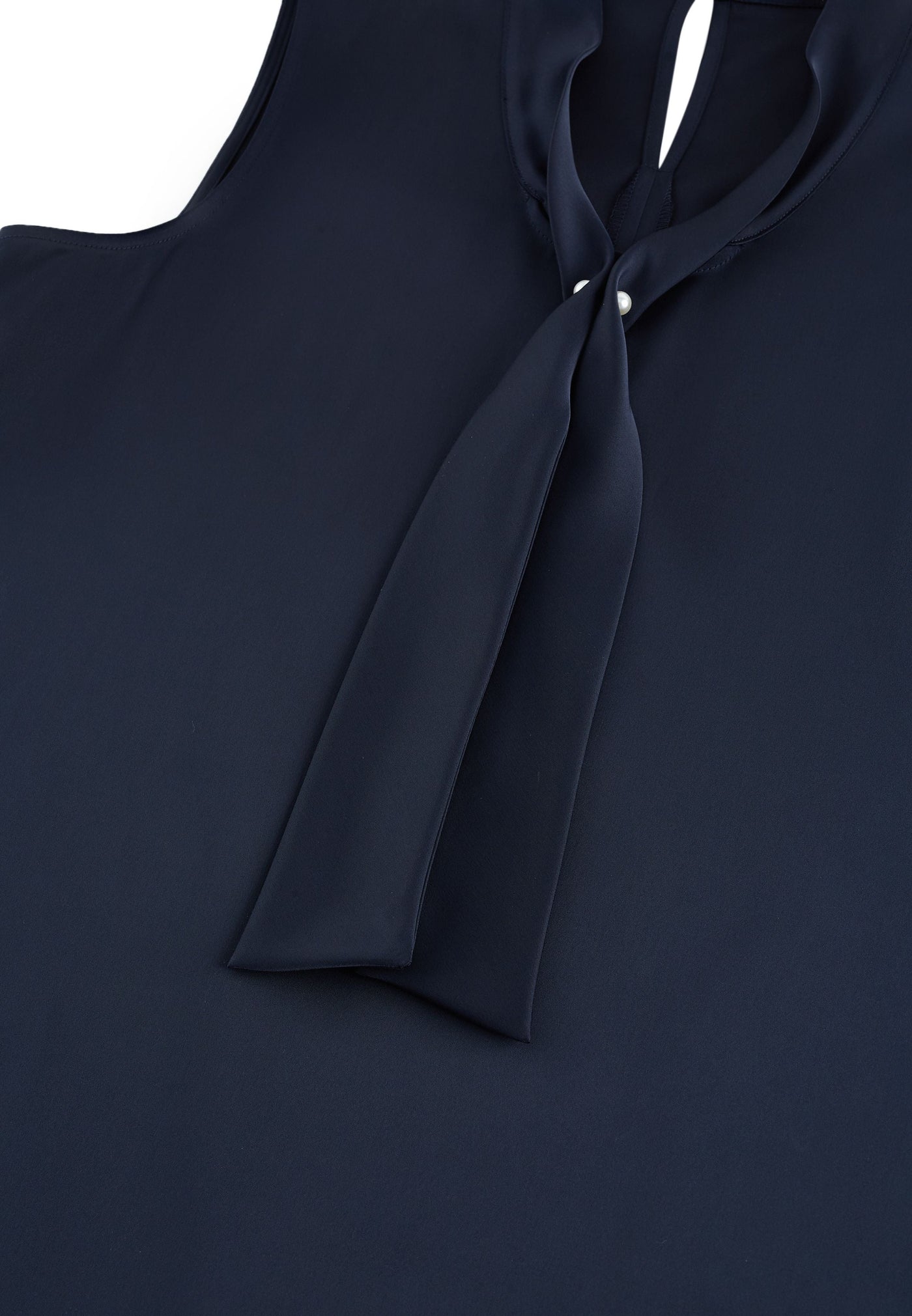 Women Clothing Sleeveless Satin Blouse with Pearl Tie-Neck Regular Fit