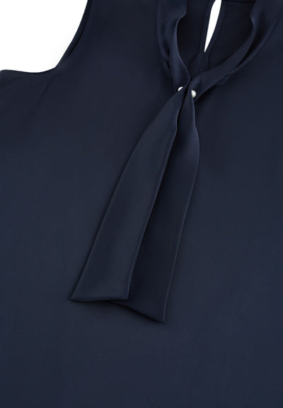 Women Clothing Sleeveless Satin Blouse with Pearl Tie-Neck Regular Fit