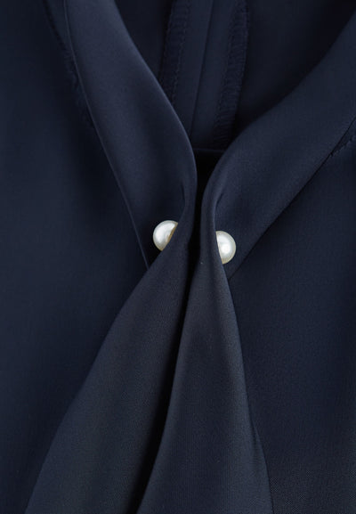 Women Clothing Sleeveless Satin Blouse with Pearl Tie-Neck Regular Fit