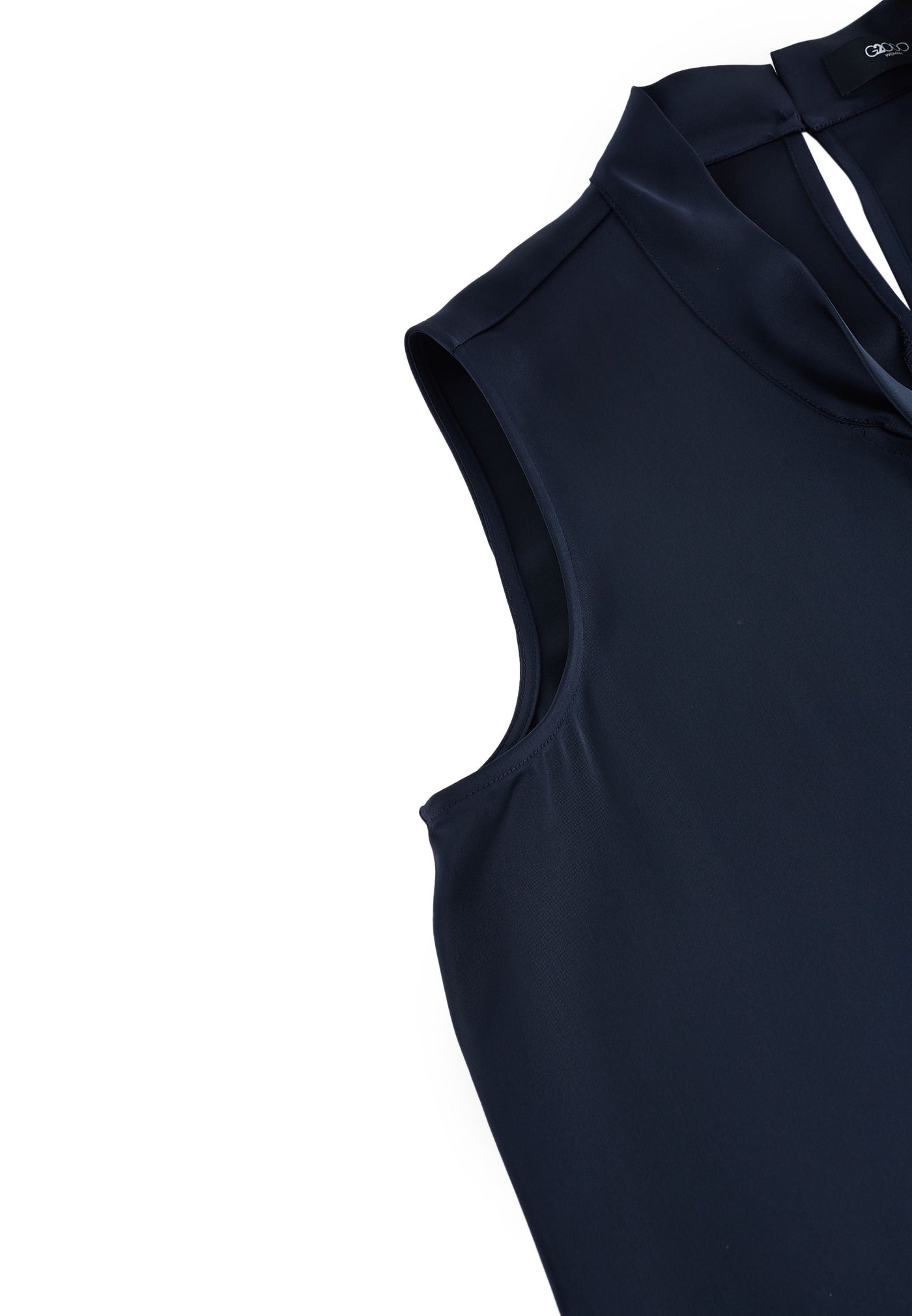 Women Clothing Sleeveless Satin Blouse with Pearl Tie-Neck Regular Fit