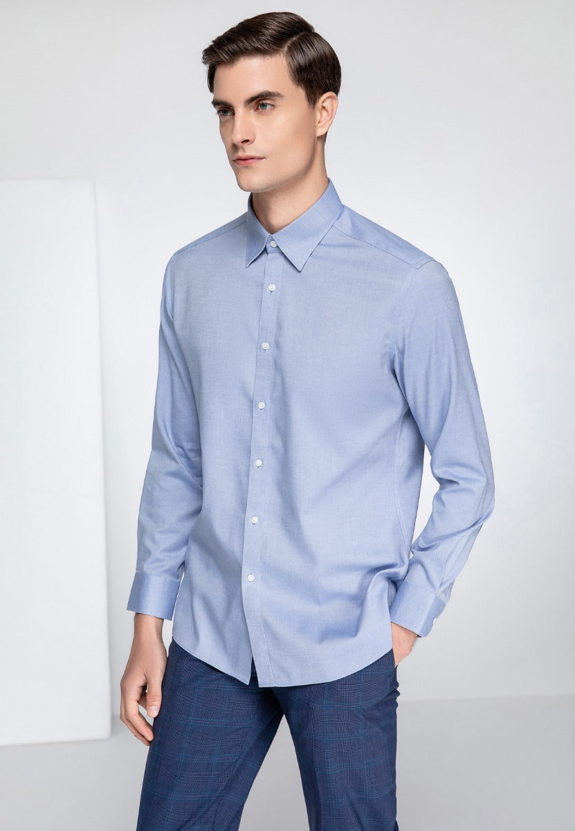 Non-Iron Cotton Spandex Dress Shirt Men Smart Fit - Blue