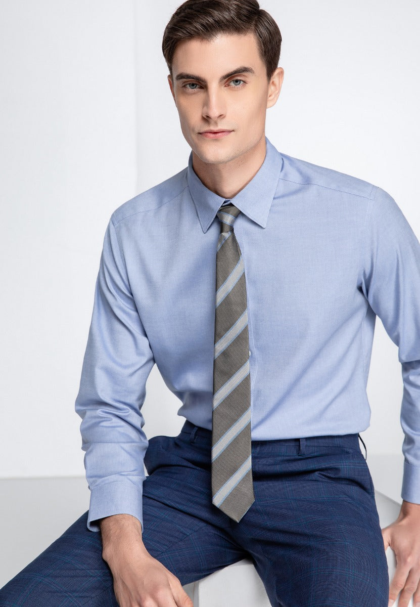 Non-Iron Cotton Spandex Dress Shirt Men Smart Fit - Blue