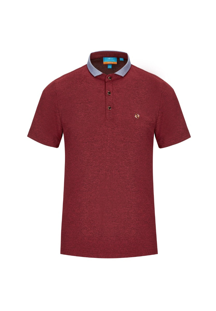 Jacquard Collar With Seal Print Dry Pique Polo Men Smart Fit - Red