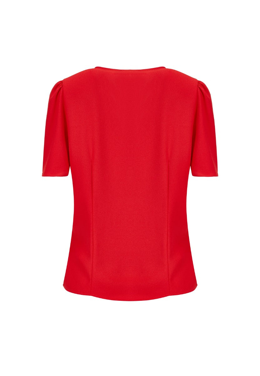 Women Enlarged Square Collar Blouse With Golden Button Regular Fit - Red