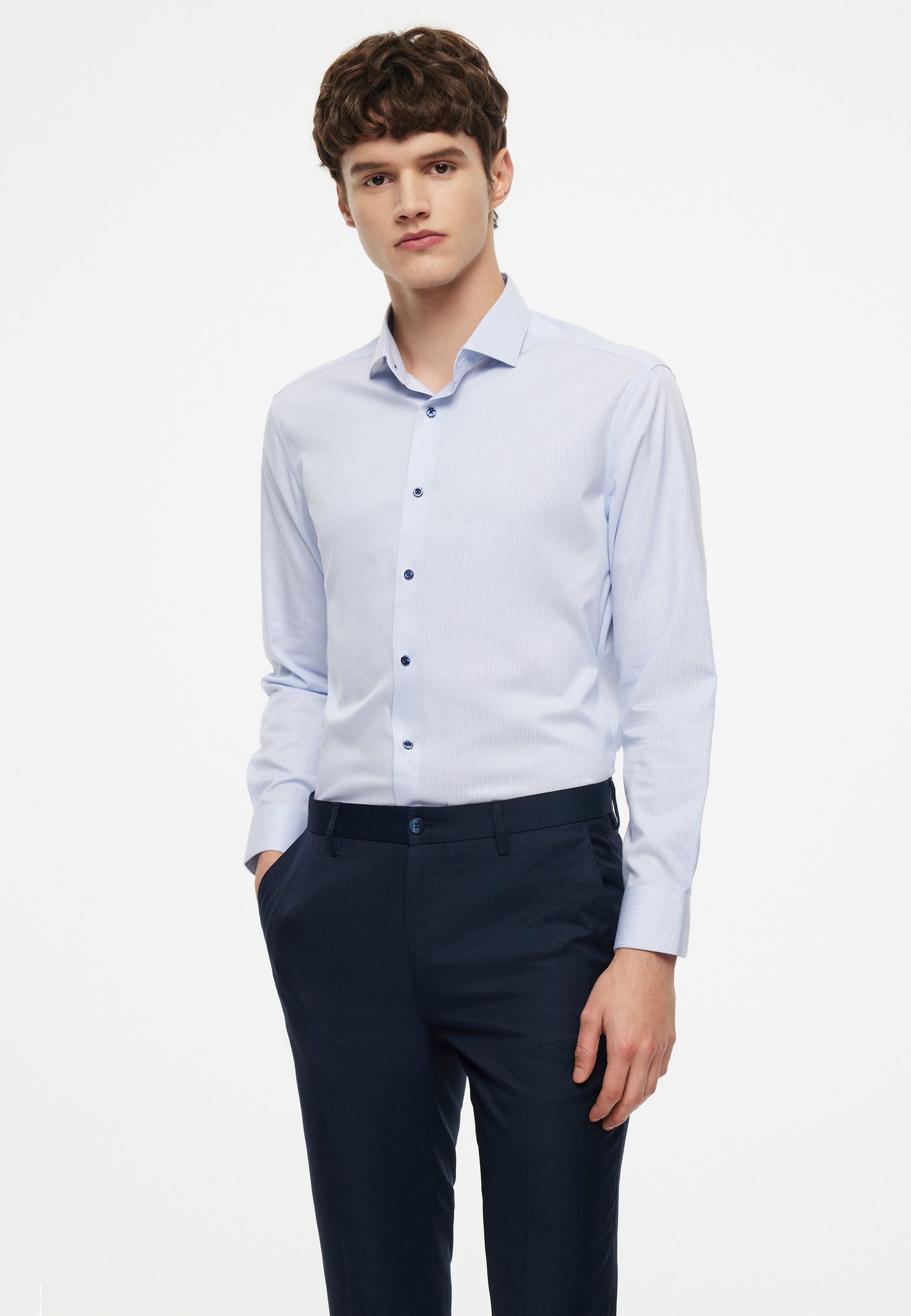 Mennicolas - Non-Iron Cotton Stretch Shirt Smart Fit - Blue