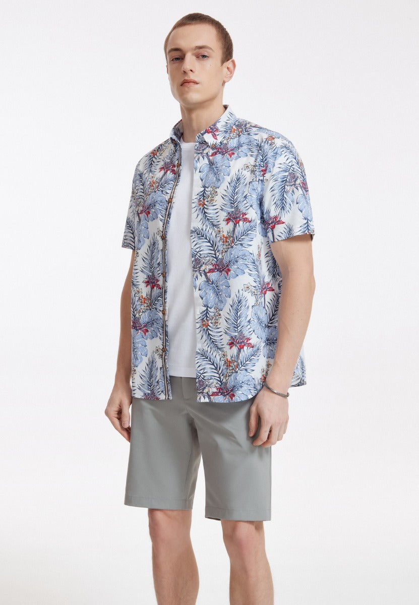 Hawaii Print Shirt Men Relaxed Fit - White