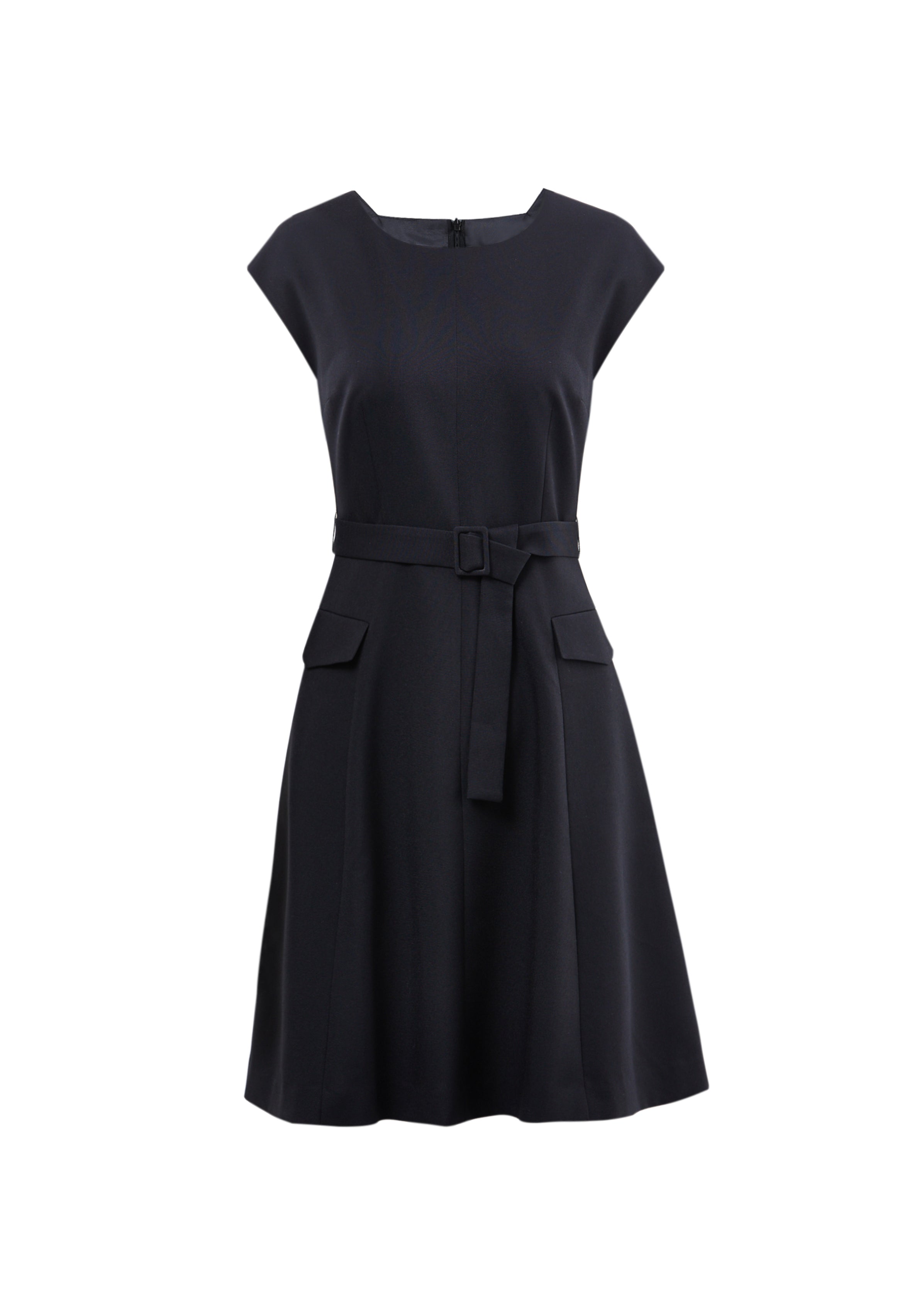 Women Round - Neck Dress With Delicate Metal Buckle - Fit & Flare Shap ...
