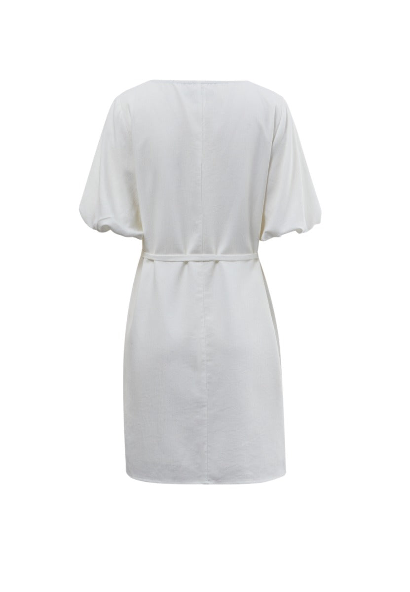 Women V- Neck Dress Shift Shape - Off-White