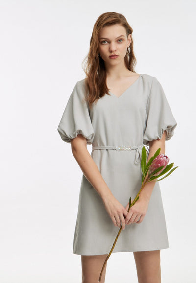 Women V- Neck Dress Shift Shape - Grey