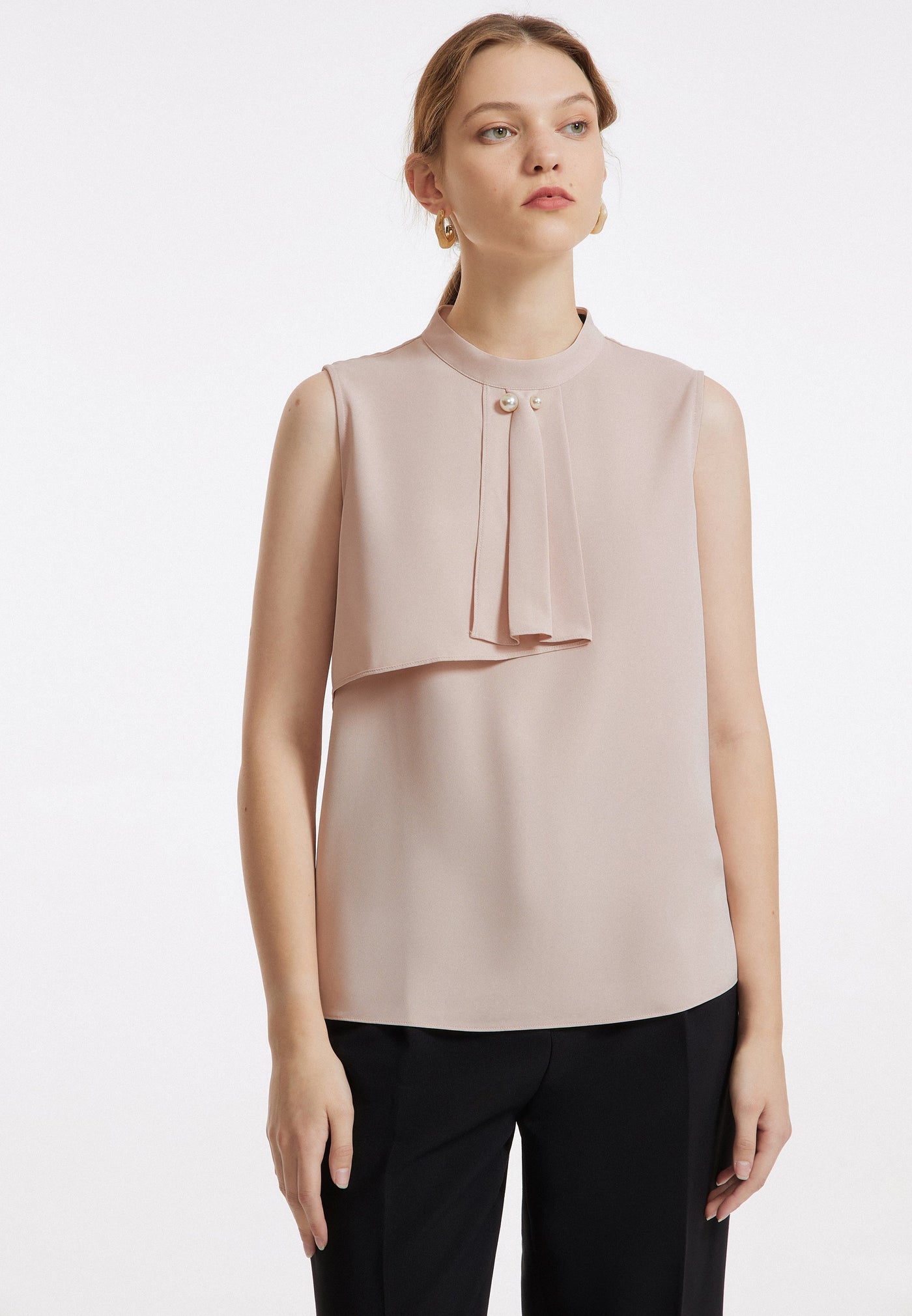 Women Stand Collared Blouse Drapery Detail - Regular Fit
