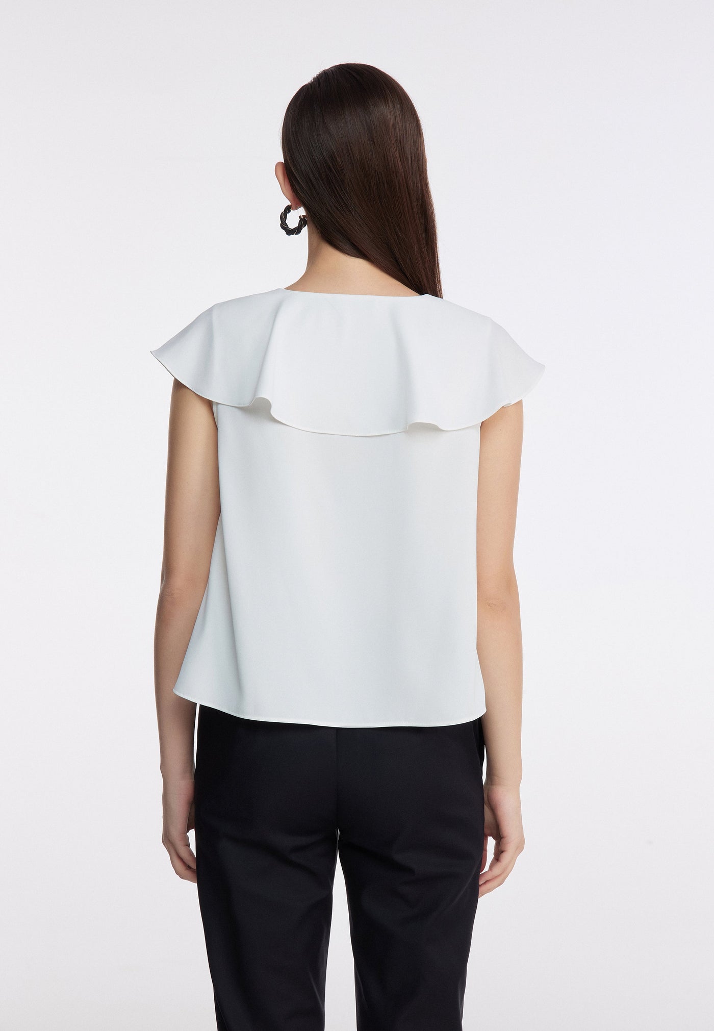Women Stand Collared Blouse With Ruffle Collar Detail - Regular Fit